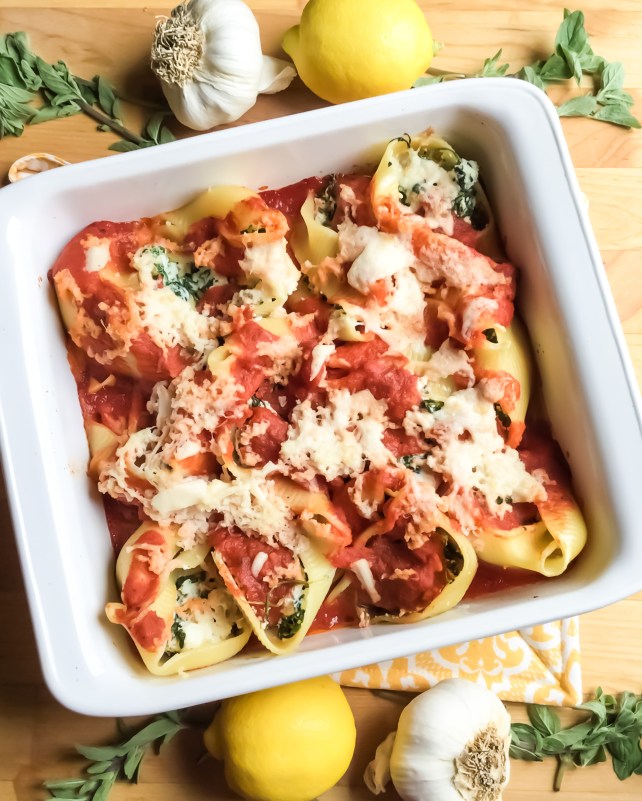 Lumaconi with Almond Ricotta and Spinach